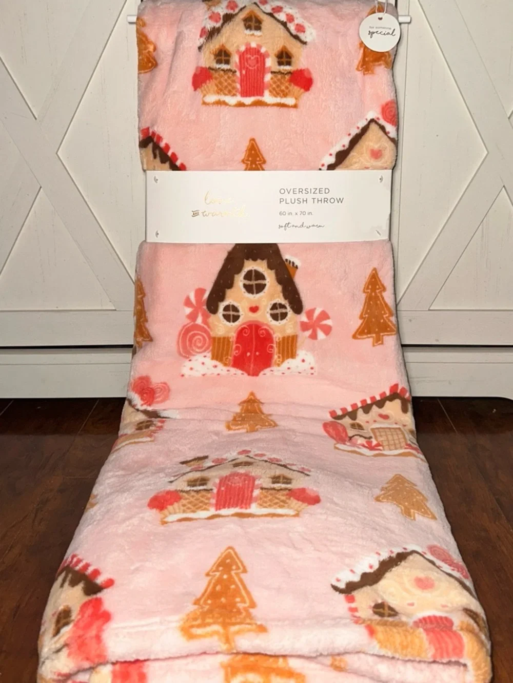 Oversized Pink Gingerbread House Plush Throw Blanket